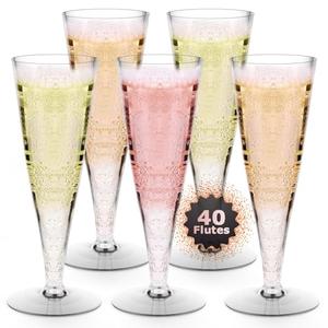 Lazyshine Plastic Champagne Flutes Disposable Wine Glasses - 40 Pack 4.5Oz Clear Mimosa Cocktail Cups Bulk for Wedding Women's Day Party Supplies Engagement Decor, Copas De Plastico Para Brindis
