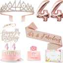 Awfrky 44th Birthday Decorations for Her Women, Including 44 year old Birthday Cake Topper, Queen Sash with Pearl Pin, Sweet Rhinestone Tiara Crown, Number Candles and Balloons Set, Rose Gold