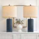 PoKat 23" Blue Table Lamps, Farmhouse Bedside Lamps for Bedroom Set of 2, Ceramic End Table Lamps for Living Room, Traditional Nightstand Desk Lamps, Medium