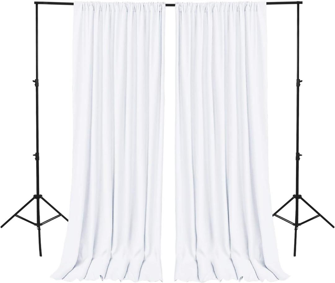 Hiasan White Backdrop Curtains for Parties, Polyester Photography Backdrop Drapes for Family Gatherings, Wedding Decorations, 5ftx10ft, Set of 2 Panels