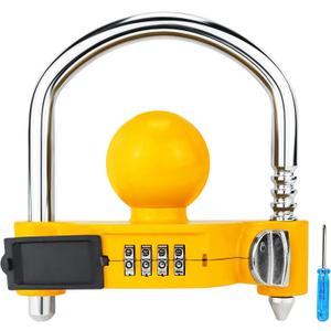 Funmit Trailer Lock Universal Hitch Lock with Combination Lock, fit 1-7/8", 2", 2-5/16" Coupler, Camper Accessories for Travel Trailers Boats Trucks Rvs Yellow