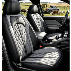 TTX LIGHTING Seat Covers Fit for Toyota Tacoma: 2005-2023 Front Pair Truck Car Seat Covers Double Crew Cab Faux Leather Pickup Automotive Seat Cushion Protectors(2PCS Front, Black & Grey)