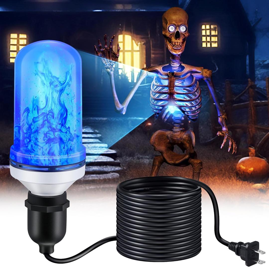 Treela LED Halloween Skeleton Lighting Kit, E26 Base Flame Light With Up Down Effect, Scary Chest Light for Giant Skeleton Decor (Blue)