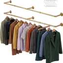 Industrial Pipe Clothing Rack, Heavy Duty Wall Mounted, Black Iron Garment Bar, Detachable Closet Storage (Gold, 72 inch - 2 Pack)