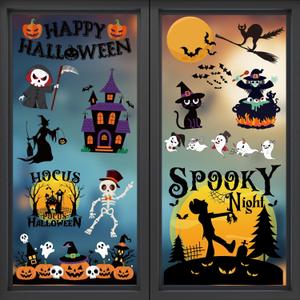 2 x Halloween Party Decorations - Reusable Window Clings for Halloween Decorations Indoor Outdoor | Pumpkin Ghost Static Window Decor Stickers for Office Party Favors Supplies Crafts Gifts Toys for Kids (Black)