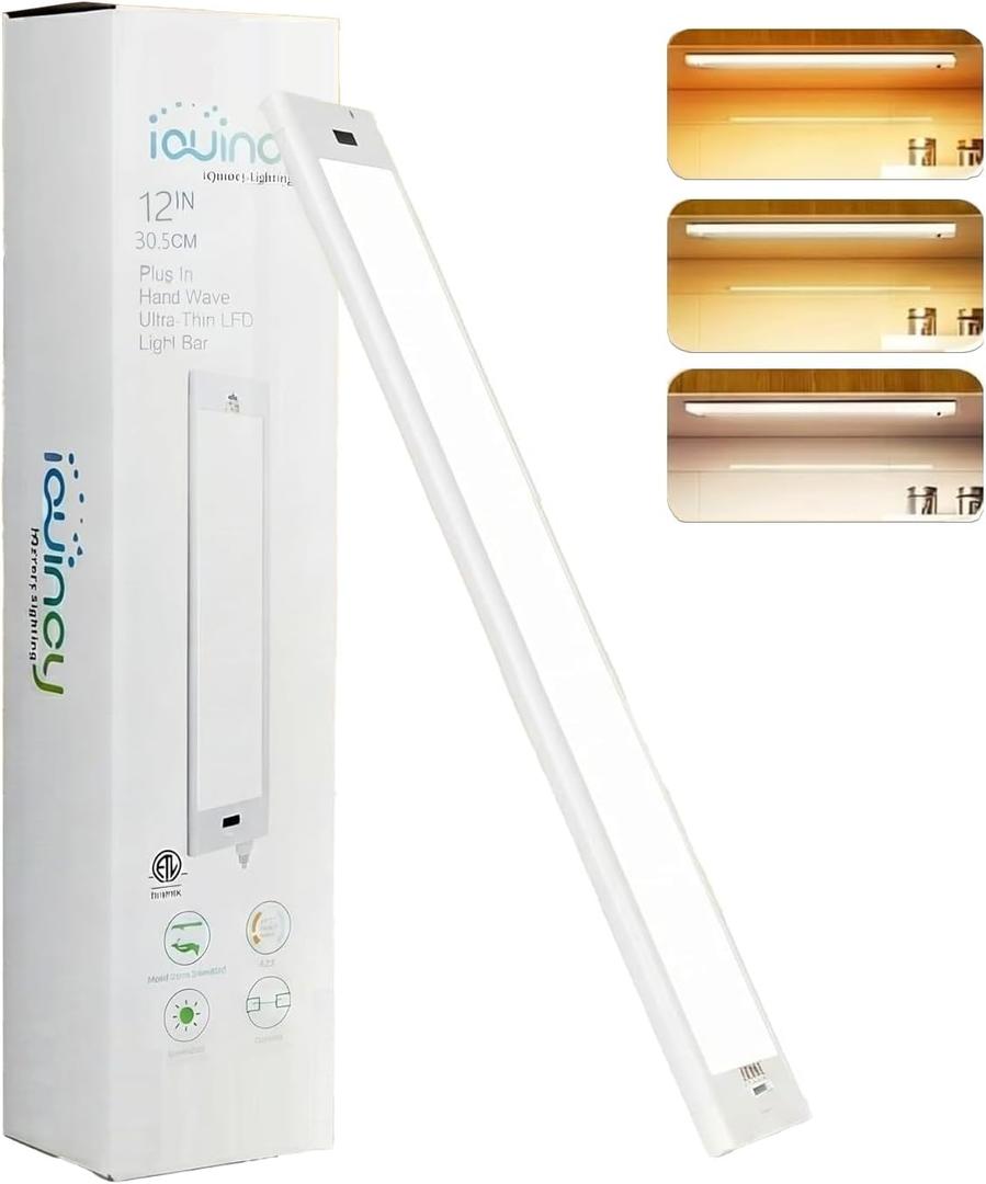 iQuincy 24 Inch Under Cabinet Lights Plug in, Hand Wave Sensor Under Cabinet Lighting for Kitchen Sink, Office Desk, Workbench, 5 CCT Dimmable Under Counter Lighting, Under Cabinet Task Lighting 600LM
