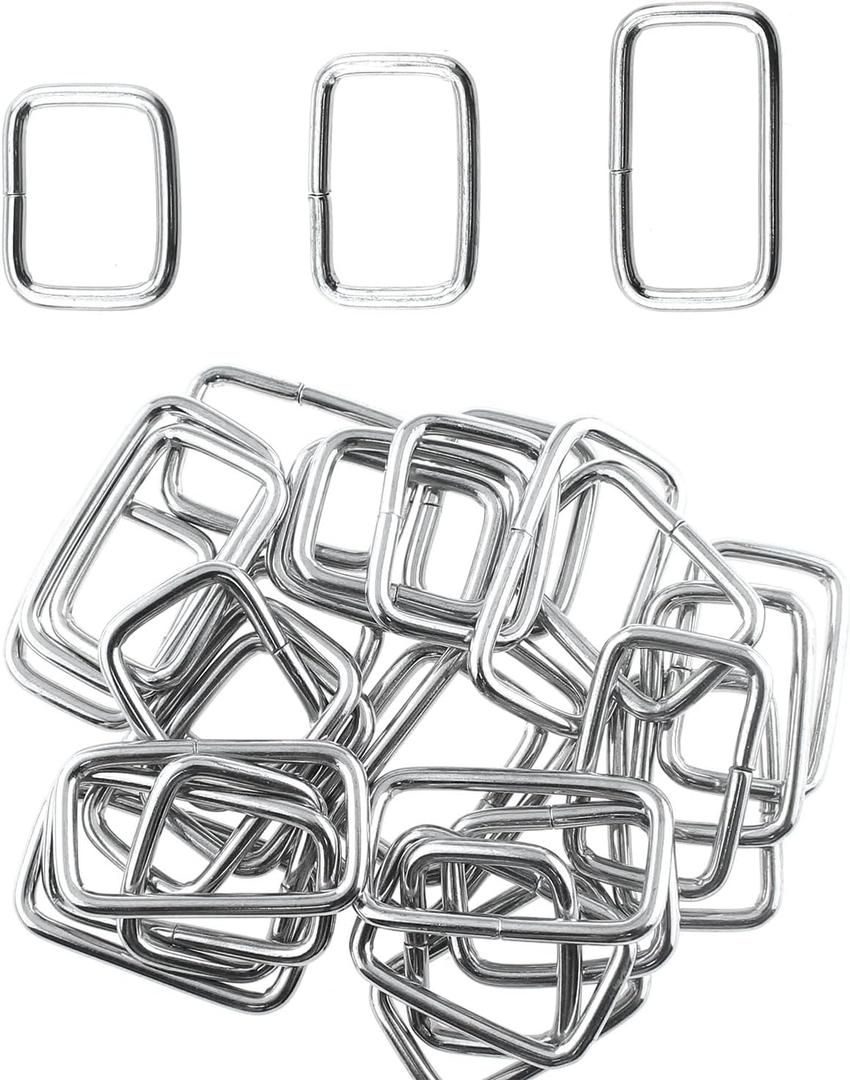 60PCS 1 Inch 1.2 Inch 1.5 Inch Silver Metal Rectangular Loop Buckle Square Strap Woven Non Soldered Square Loop for Clothes Shoulder Strap Pet Collars Backpack