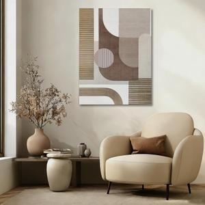 ZENPEE Neutral Beige/Taupe Geometric Wall Art, Minimalist Abstract Canvas Print, Framed & Ready to Hang, Modern Decor for Living Room and Bedroom, 32 x 24 Inches