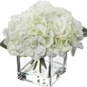 White Fake Flowers with Vase Hydrangea Artificial Flowers in Vase Peony Faux Flowers in Vase Rose Silk Flowers Peonies Floral Arrangements Artificial with Vase for Home Office Table Shelf Decor