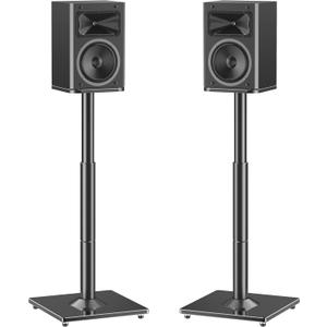 MOUNTUP Universal Speaker Stands Pair 28.3" to 37.4" Height Adjustable Floor Speaker Stands, Holds Bookshelf & Satellite Speaker Large Speaker, Up to 22LBS Cable Concealing 9.8" Plate Black MU9132-L