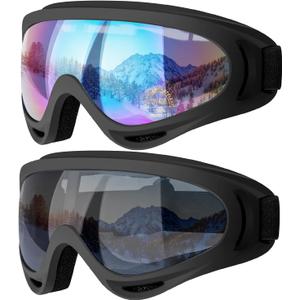COOLOO Ski Goggles, 2 Pack Snow Goggles Snowboard Goggles for Men Women Kids - UV Protection Foam Anti-Scratch Dustproof (One Size, 01.Multicolor/Gray)