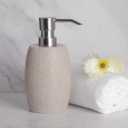 Clasin Home Sandstone Textured Resin Soap Dispenser with Metallic Pump and Waterproof Bottle Labels for Bathroom Kitchen Dish Hand Wash Shower Lotion Shampoo, 12 Oz, Beige