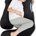 HIPHOP PANDA U-Shaped Pregnancy Pillow for Sleeping - Full Body Maternity Support Pillow with Removable Cover - Comfort for Back, HIPS, Legs, Belly - 57 Inch for Pregnant Women, Black