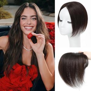 OOPPOO Hair Toppers for Women Real Human Hair, 360° 3D Cover Toppers Hairpieces for Women with Thinning Crown Side Bangs Realistic Scalp Hairline (Dark Brown, Side Bangs)