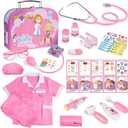 Magic4U Kids Doctor Costume Kit with Real Working Stethoscope and Carry Case, 34 Pieces Pretend-n-Play Realistic Medical Dr Toys for Toddler Boys Girls