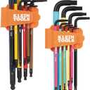 Klein Tools BLS18 Hex Key Wrench Set, Color Coded, SAE and Metric, Heat-Treated, L-Style, Long Arm and Ball End, 1/16-Inch to 3/8-Inch and 1.5 mm to 10 mm, 18-Piece