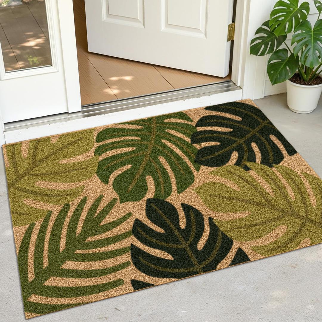 DEXI Front Door Mat Outside Entrance 32x48 Entry Doormat Monstera Leaves