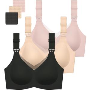 Gailife 3 Pack Nursing Bras for Breastfeeding Seamless V Neck Mesh Maternity Bra Comfort Pregnancy Sleep Bralette (Small, Black/Beige/Pink)