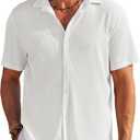 COOFANDY Men's Casual Shirts Short Sleeve Waffle Knit Button Down Shirt Wrinkle Free Summer Beach Tops (XXL)