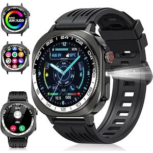 Smart Watch, 1.43" AMOLED3D Military Smartwatch for Men Women (Answer/Make Call), Flashlight/130+ Sports/60 Days, Heart Rate/Sleep Monitor, IP68 Waterproof Fitness Activity Tracker for Android iOS