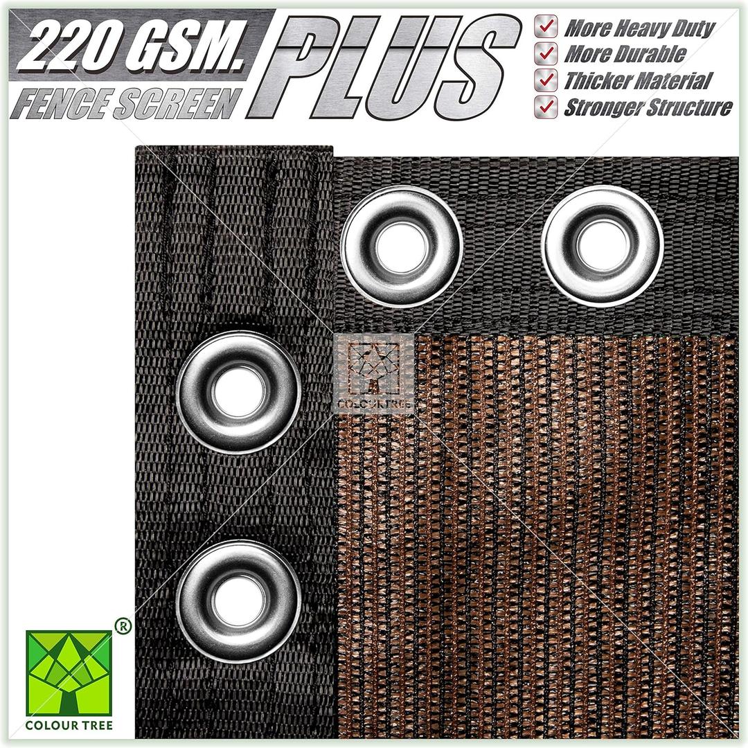 ColourTree Plus Extra Heavy Duty Fence Privacy Screen Mesh Cover - Commercial Grade 220 GSM - Heavy Duty - (4' x 50', Brown)