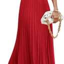 PRETTYGARDEN Women's Maxi Dresses 2025 Summer Trendy Cap Short Sleeve Button V Neck Casual Flowy Pleated Long Dress (Medium, Red)