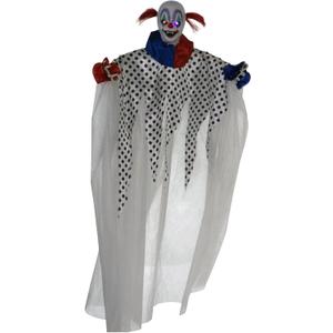 Haunted Hill Farm Life-Size Halloween Animatronic Clown with Touch Activated Lights and Sounds, Indoor or Covered Outdoor Scary Halloween Decorations, Battery Operated Halloween Props for Home (47" Hanging Clown)
