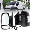 Left Driver Side Door Mirror Compatible With 2014-2025 Ram Promaster 1500 2500 3500 With Power Glass Power Folding Turn Signal Heated Temperature Sensor Black Replace#CH1320432(8+4Pins)