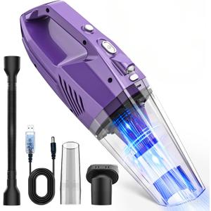 Handheld Vacuum Cordless,Car Vacuum Cleaner Portable Wireless with Powerful Suction/Multi Accessories,Low-Noise Lightweight Mini Hand Vacuum Cordless Rechargeable for Car,Office and Home Cleaning (Deep Purple)