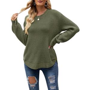 MEROKEETY Women's 2024 Fall Casual Fall Waffle Knit Sweater Long Balloon Sleeve Loose Pullover Jumper, M