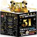 Joycard 51st Birthday Card for Women Men, 3D Pop Up Happy Birthday Gift for Mother Dad, Funny 51 Year Old Birthday Decorations for Wife Husband, Back in 1975 Laser Gold Retro Theme