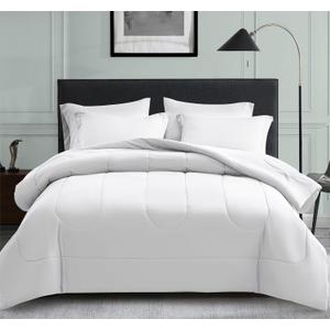 Maple&Stone Oversized King Comforter Sets 7 Pieces Bed in a Bag - Down Alternative Bed Set with Comforter, Sheets, Pillowcases & Shams, All Season Lightweight Bedding Set (White,120x98)