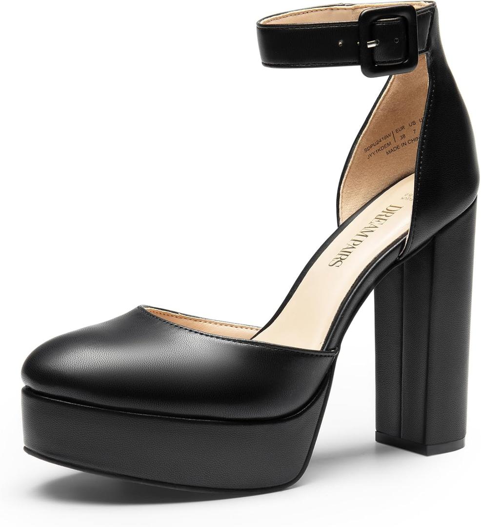 DREAM PAIRS Women's Platform High Chunky Heels Closed Toe Block Ankle Strap Dress Buckle Round Toe Wedding Party Comfortable Pumps Shoes (8)