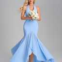 HTZMO Women Formal Sexy V Neck Halter Tie Maxi Dress Bodycon Flowy Wedding Guest Cocktail Elegant Long Dresses Blue L (Blue, L)
