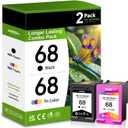 68 Ink Cartridge 2-Pack (1 Black, 1 Tri-Color) Compatible for HP 68 for Envy 6100e, 6500e Series Printers (6152e, 6155e, 6552e, 6555e, 6558e)