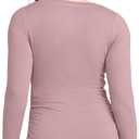 Motherhood Maternity Womens Long Sleeve V-Neck Side Ruched Tee Shirt (Pink, XXL)