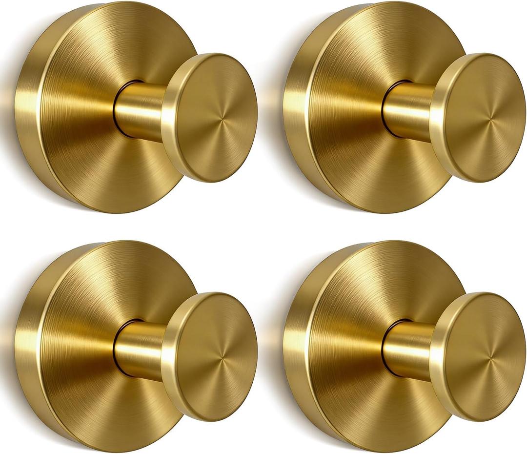 2 x 4 Pack 2026 Brushed Gold Suction Cup Hooks for Shower - No Drill Decorative Hooks Hold Towels & Wreaths on Glass Door & Bathroom Mirror - Heavy Duty Waterproof