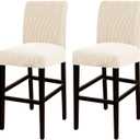 Turquoize Stretch Bar Stool Cover Counter Stool Pub Chair Slipcover for Dining Room Cafe Barstool Slipcover Removable Furniture Chair Seat Cover Jacquard Fabric with Elastic Bottom Set of 2, Natural