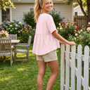 Ziesexy Oversized Babydoll Tops for Women Casual Short Sleeve Crewneck Peplum Shirt Loose Fit Summer T Shirts Pink (Pink, L)