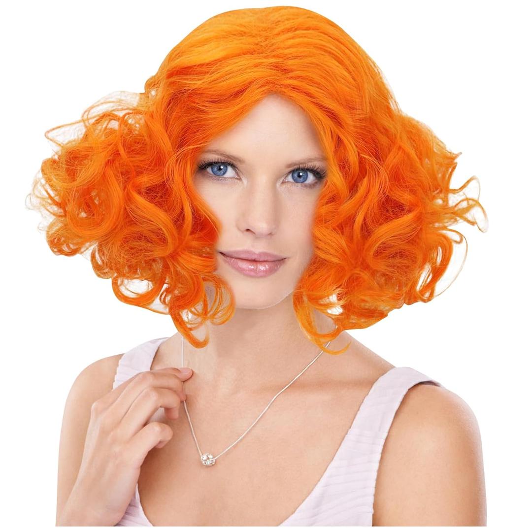 Orange Curly Wig Women Short Wavy Ginger Wig Heat Resistant Synthetic Hair for Halloween Costume Cosplay Party
