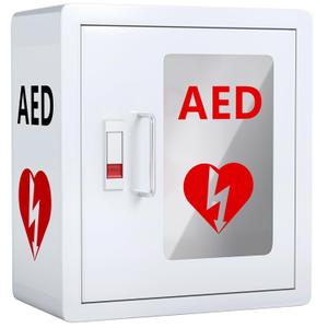 NLShan AED Cabinet Wall Mount: Steel Defibrillator Storage Case with PVC Clear Window and Handle - for Hospitals/Schools/Offices (14.2" Wx7.9 Dx15.8 H) (Round Corner Without Alarm Device)
