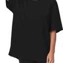 THE GYM PEOPLE Women's Casual Oversized T-Shirts Summer Crewneck Short Sleeve Workout Basic Tee Tops, Large, Black