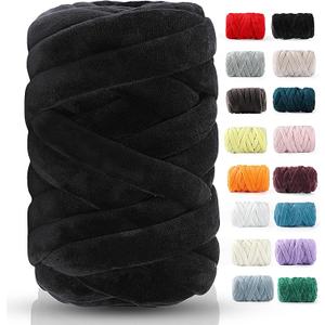 Chunky Yarn for Hand Knitting- Velvet Chenille Tube Yarns- Jumbo Yarns for Blankets, Pet Beds, Machine Washable (0.66 Lb/18.59 Yd), Easy No-Tool Arm Knitting & Crochet Project Yarn (Black)