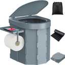 Portable Camping Toilet, Foldable Toilet for Adults with Detachable Phone Shelf and Toilet Paper Holder, Waterproof Porta Potty with Lid for Camping, Hiking, RV Travel, Road Trips (Gray)
