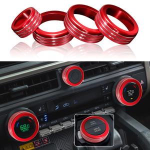4 Pcs AC Knob Covers for 2024 2025 Toyota Tacoma, 2025 4Runner Interior Accessories with 14" Screen, AC Center Console Audio Switch Volume Drive Knob Cover Aluminum Alloy (Red)