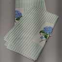 Blue Hydrangea Kitchen Towels, Preppy Green Striped Floral Decorative Hand Towels for Bathroom Kitchen, Hydrangea Floral Dish Tea Towel, 16x24 Inches Set of 2