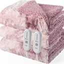 Dowin Electric Blanket King Size,100"x 90" Pink Heated Blanket Dual Controllers,Faux Fur & Sherpa, 5 Heating Levels & 10Hrs Auto Off, Over-Heat Protect, ETL, Machine Washable