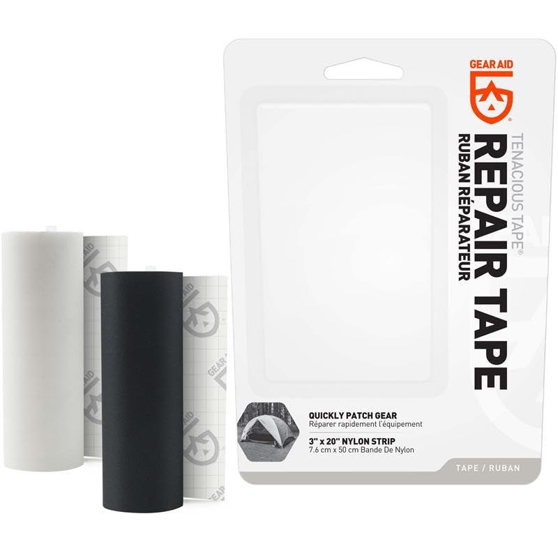 GEAR AID Tenacious Tape 3x20 Fabric and Vinyl Gear Repair Tape, Quickly Fix Holes and Rips in Puffy Jackets, Rain and Snow Gear, Tents, Sleeping Bag and More, Black and Clear, 2 Pack