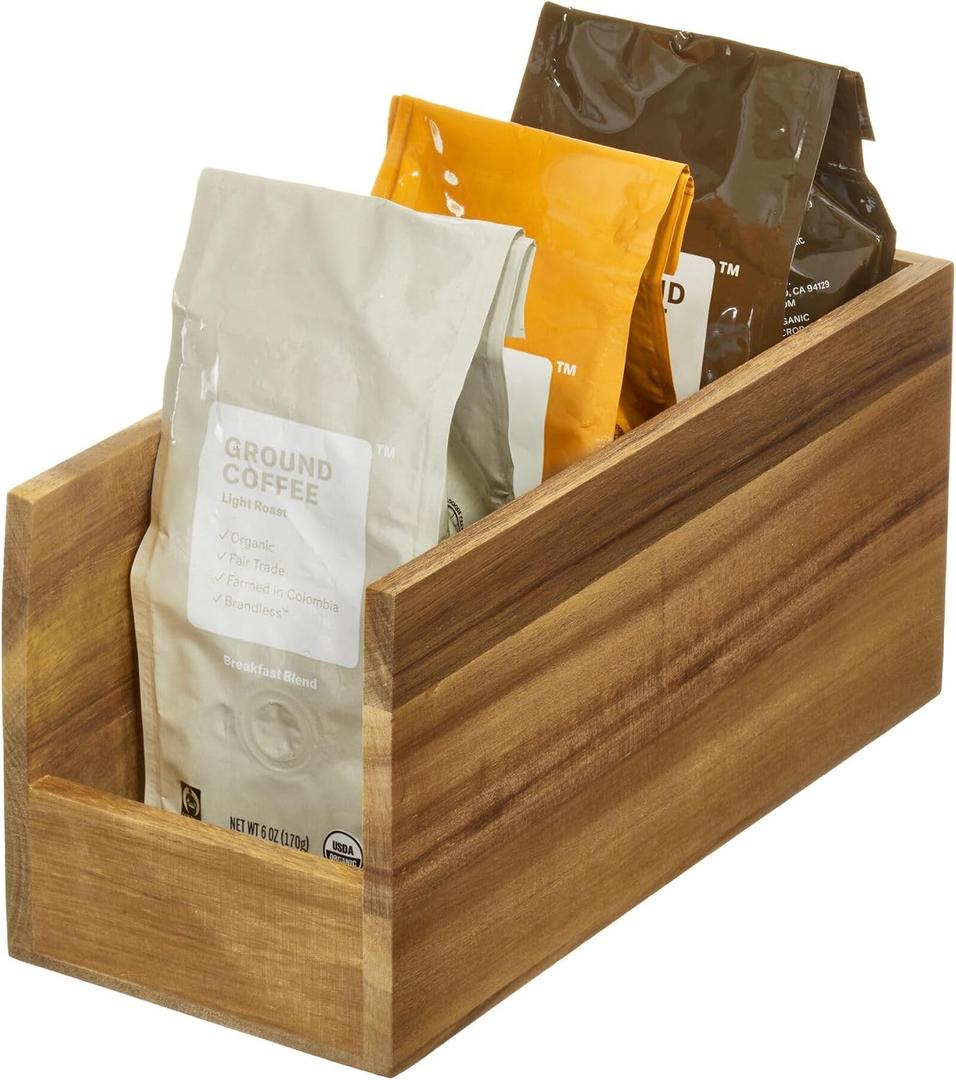 iDesign Acacia Wood Open-Front Bin for Pantry Organization Natural
