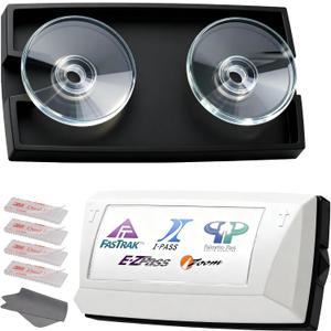 Ez Pass Holder for Windshields - UV Resistant Ez Pass Transponder for All States - Easy to Install and Remove with Powerful Suction Cups & 4 Mounting Strips (Black)